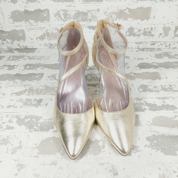 NEW Naturalizer 27 Edit Abilyn Wide Gold Leather Pointed Toe Heels H579 - Picture 3 of 16